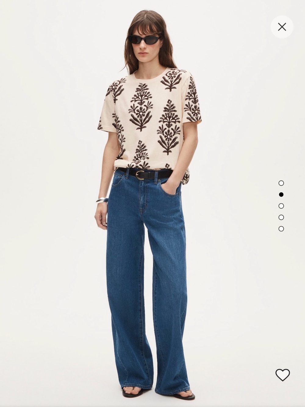 J. Crew Cream Short-Sleeve Tee with Brown Floral Motif - Picture 2 of 7